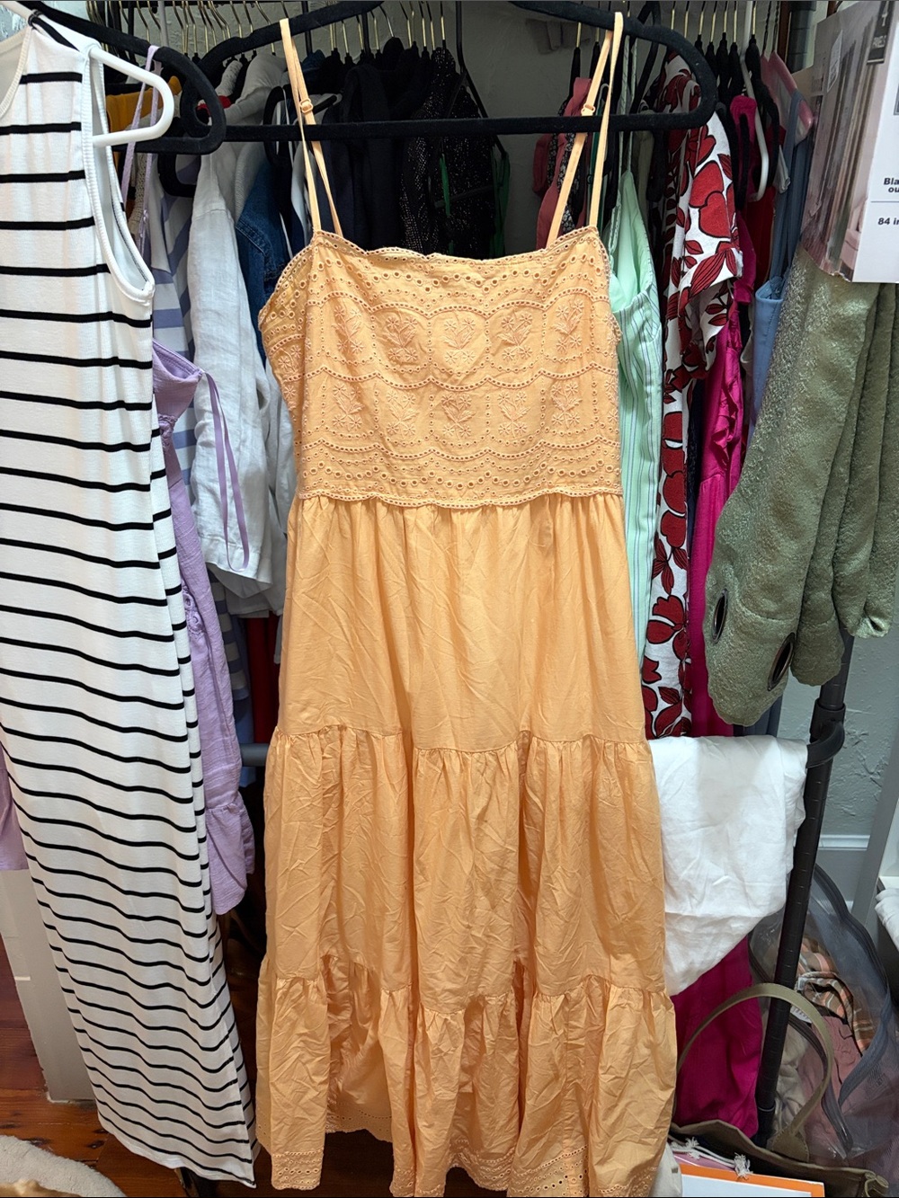 American Eagle Outfitters Peach Eyelet Tiered Maxi Dress